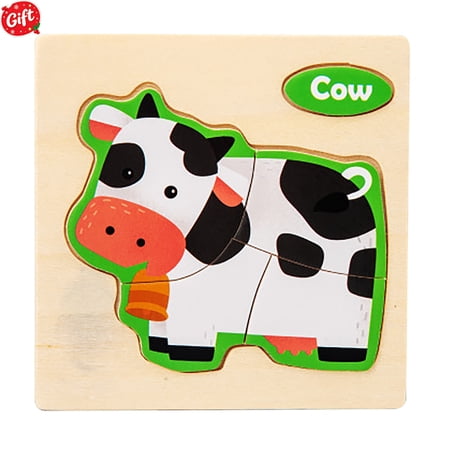 Wooden Peg Puzzle for Toddlers Kids Educational Preschool Peg Puzzle Toy Cute Cow Theme Vibrant Color Shape Matching Game Ideal Gift for Boys Girls Ages 1.5-4 Years Old