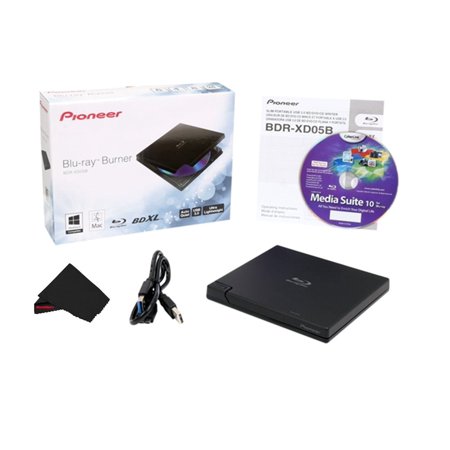Fiber Drive - Pioneer Retail Box-BDR-XD05B USB 3.0 Slim External Blu Ray Drive + CyberLink Software + MicroFiber (7
