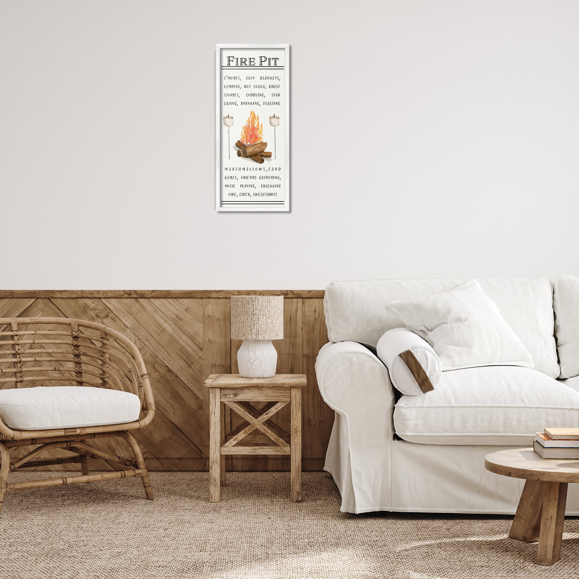 Stupell Industries Fire Pit & Marshmallows Food & Beverage Painting White Framed Art Print Wall Art, 10 x 24