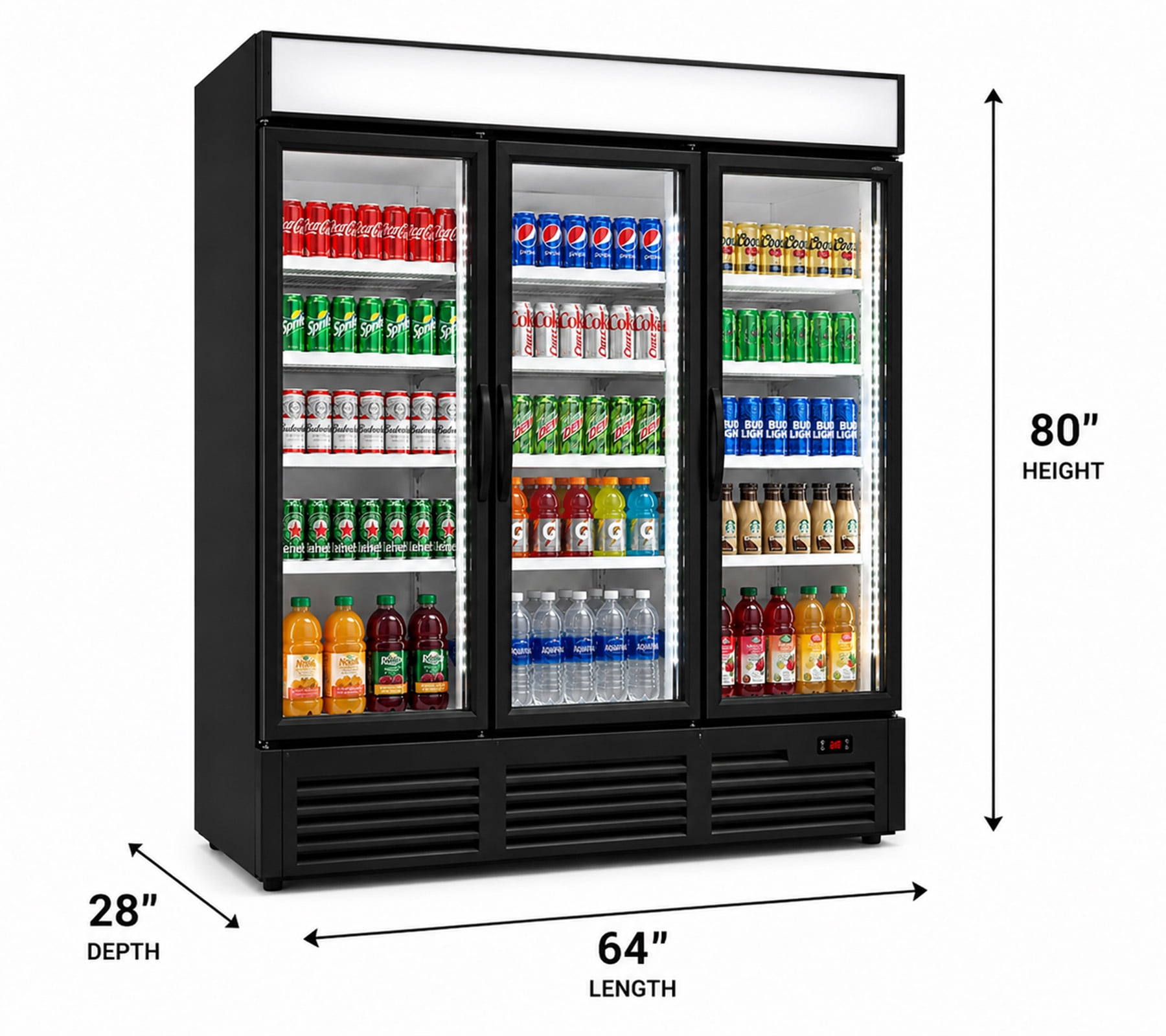 64 in. 49.8 cu. ft. Commercial 3 Glass Door Merchandiser Refrigerator, Beverage Display Cooler, ETL Certified