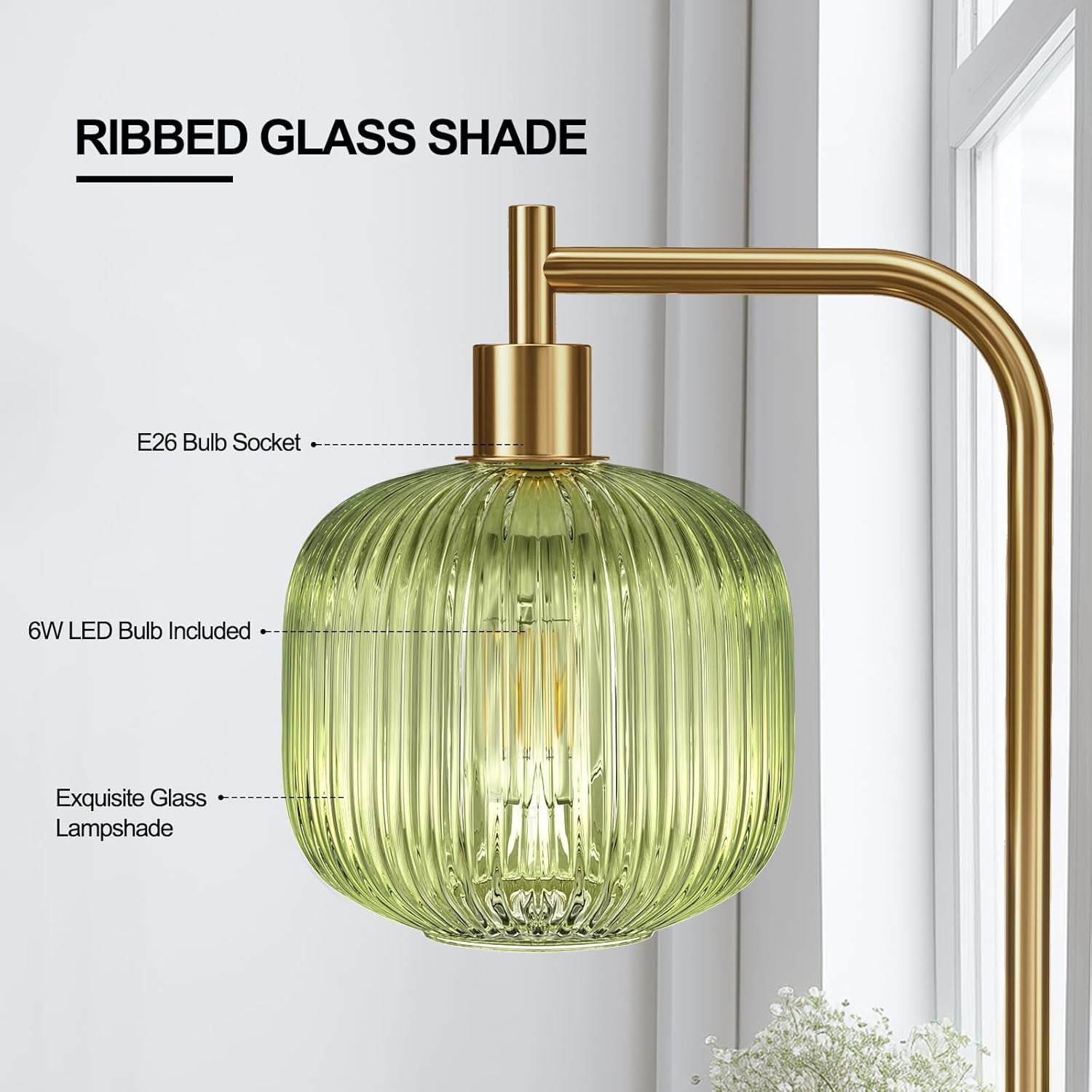 67” Modern Floor Lamp for Living Room Glass Standing Lamp Gold