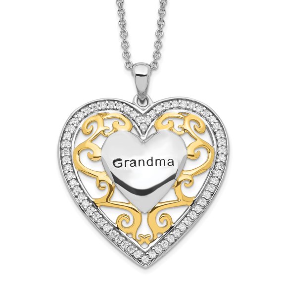 925 Sterling Silver Necklace with Pendants Chain Sentimental Expressions Gold-plated Grandma 18in Heart 18 inch