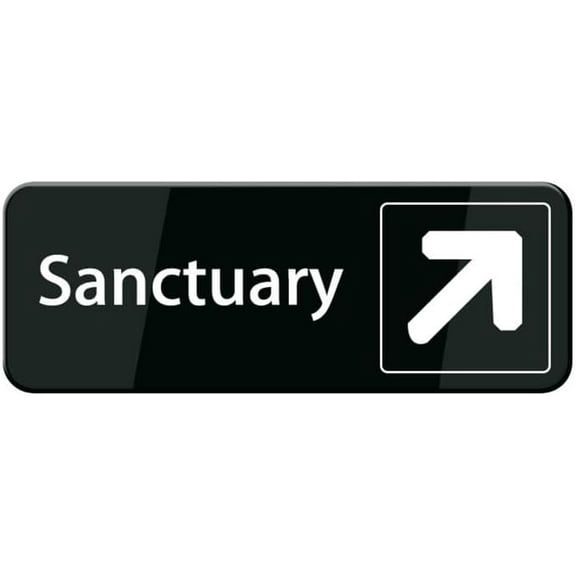 Sanctuary With Top Right Arrow Sign 10"X3" Black White Acrylic - Self Stick Door Sign Wall Decal For Offices Businesses House Home