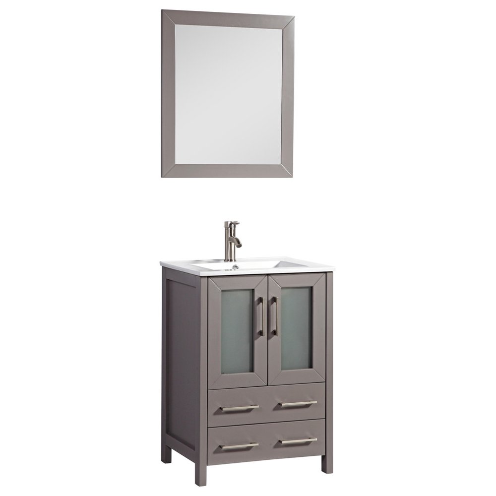 24" Bathroom Vanity In Light Gray With Matching Mirror