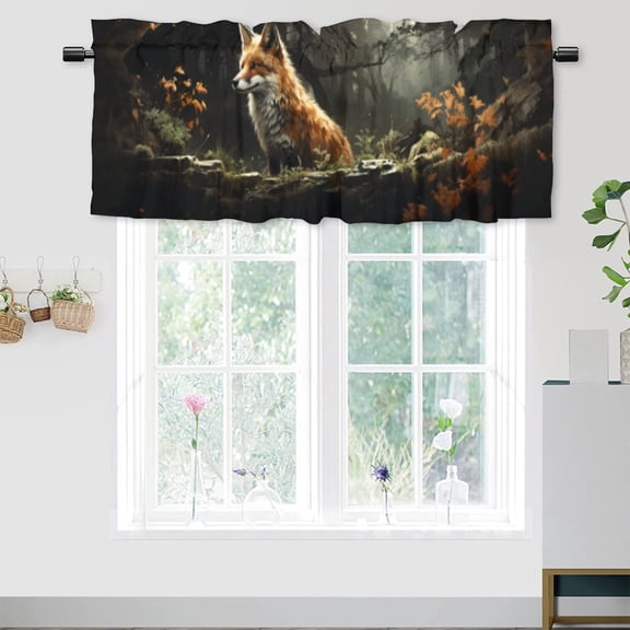 Fox Curtain Valances for Kitchen Windows Wild Animals Autumn Forest Trees Maple Leaves Nature Privacy Decorative Rod Pocket Short Window Valance Curtains 54 by 18 in, 1 Panel