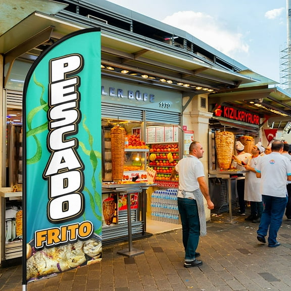 QSUM Pescado Frito Themed Swooper Flag, 8FT Pescado Frito Advertising Feather Flag, Pescado Frito Signs for Businesses and Storefronts(Flagpole NOT Included)