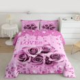 thumbnail image 3 of Feelyou 3D Pink Rose Full Size Comforter Sets for Couple, Romantic Valentine's Day Bedding Comforter Set, Glitter Fashion Diamond Reversible Bedding Sets, Super Cozy Room Decor, 3pcs, 3 of 9
