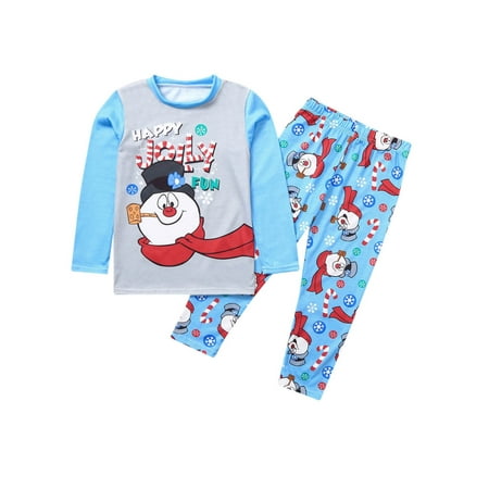 

luethbiezx Christmas Family Clothes Dad Mom Kids Dnowman Print Long Sleeve Top+Long Pants Pajama Set