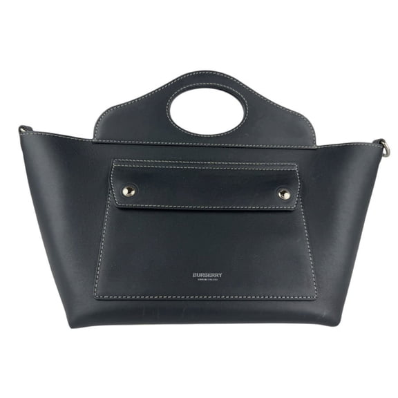 Pre-Owned Burberry Handbag Shoulder Bag Leather Black Silver Women's z7818