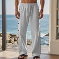 thumbnail image 2 of CONZONE Mens Baggy Pants Wide Leg Pants With Side Buttons Design Trendy Elastic Waist Solid Color Soft Casual Joggers With Pocket, 2 of 7