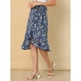 thumbnail image 6 of Allegra K Women's Ruffle Flare Tie Waist High Low Floral Wrap Skirt, 6 of 7