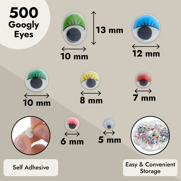 500 Pack Googly Eyes Self Adhesive for Crafts, Multi Colors and Sizes, Sticker Wiggle Eyes for DIY (3 Designs, 7 Sizes)