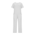 thumbnail image 4 of SEMPAI Women's Summer Solid Color V-neck Short-sleeved Oversized Pocket Straight Pants Daily Casual Loose Low-grade Jumpsuit Pants, 4 of 6