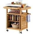 thumbnail image 2 of Outsunny Outdoor Grill Cart with Wheels and Storage Cabinet, Solid Wood Outdoor Kitchen Island with Stainless Steel Top, Drawer, Side Handle, Brown, 2 of 9