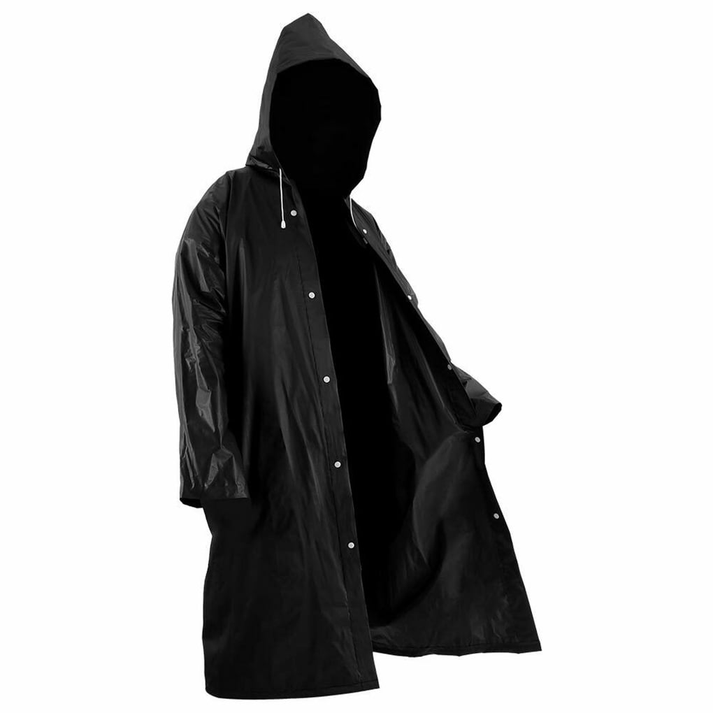 Black Unisex Long Raincoat For Travel Fishing Cycling Adult Hooded Coat Rainwear 