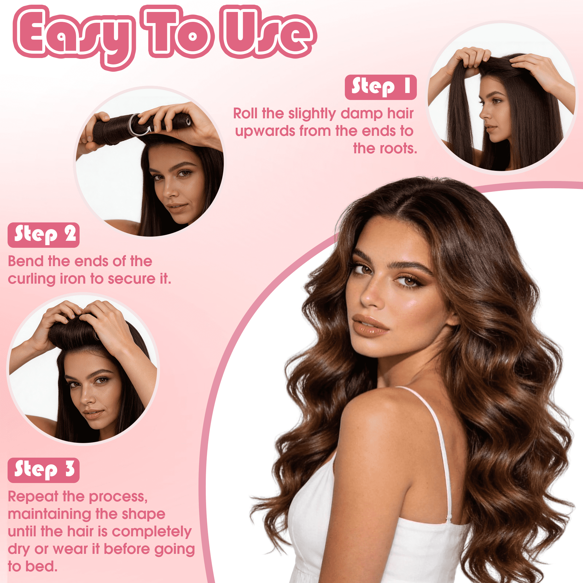 Heatless Hair Curler Set, No Heat Satin Curling Rods for Long Hair, Satin Covered Curling Rod, Overnight Hair Curlers for Natural Waves, 6 Pack