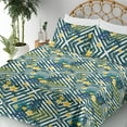 thumbnail image 3 of Ambesonne Hibiscus Fitted & Flat Sheet with Shams 4 Pcs Set, Geometric Flowers Exotics, Full, Mustard Teal Fern Green, 3 of 5