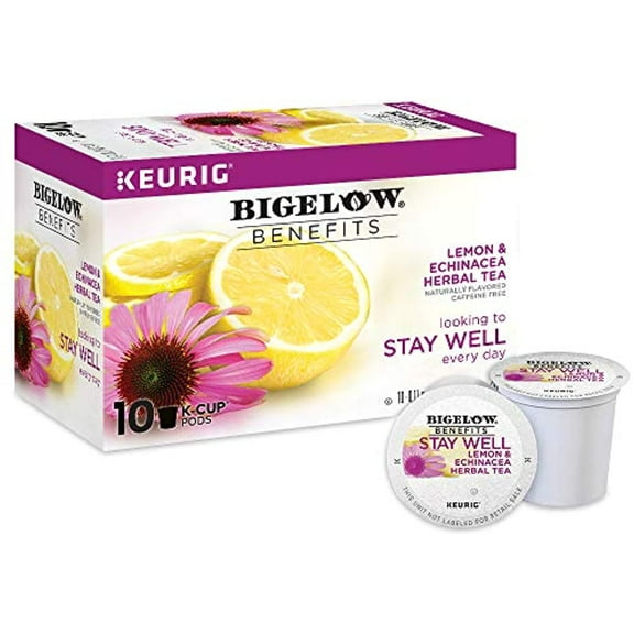 Bigelow Benefits Stay Well Lemon Echinacea Keurig K-Cups Pods Herbal Tea, Caffeine Free, 10 Count (Pack Of 6), 60 Total K-Cup Pods