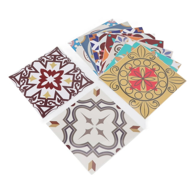 Wall Tile Sticker, Thick PVC 5.9x5.9in Moroccan Style 10Pcs Anti Oil Tile Sticker for Office