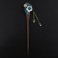 thumbnail image 2 of Women Wooden Hair Stick, Flower Pin, Rhinestone Hair Clip hair Chopsticks, with Blue, 2 of 8