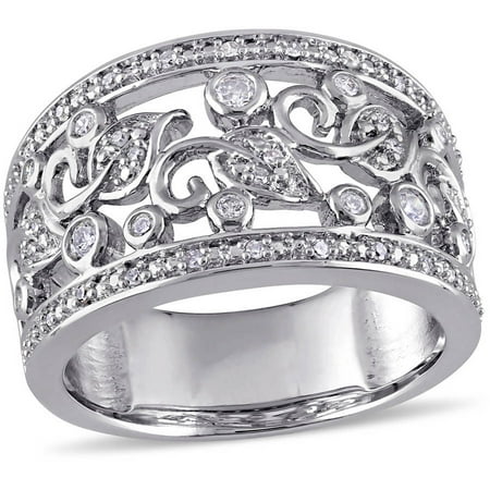 Miabella 1/4 Carat T.W Diamond Sterling Silver Filigree Floral Ring