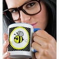 thumbnail image 2 of 3dRose, Cute Yellow Bumble Bee on Black and White Polka Dots , 15oz Two-Tone Blue Mug, 2 of 7