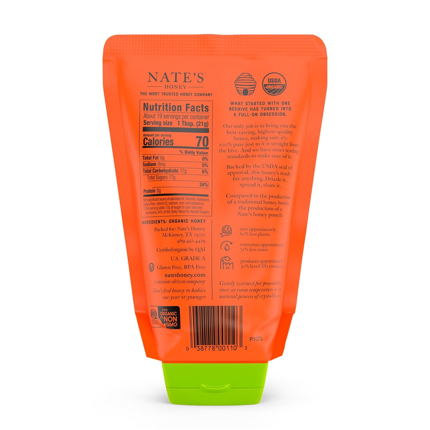 Nate's Organic Honey: 100% Pure, Raw, and Unfiltered Honey Pouch, 14 fl oz Pouch