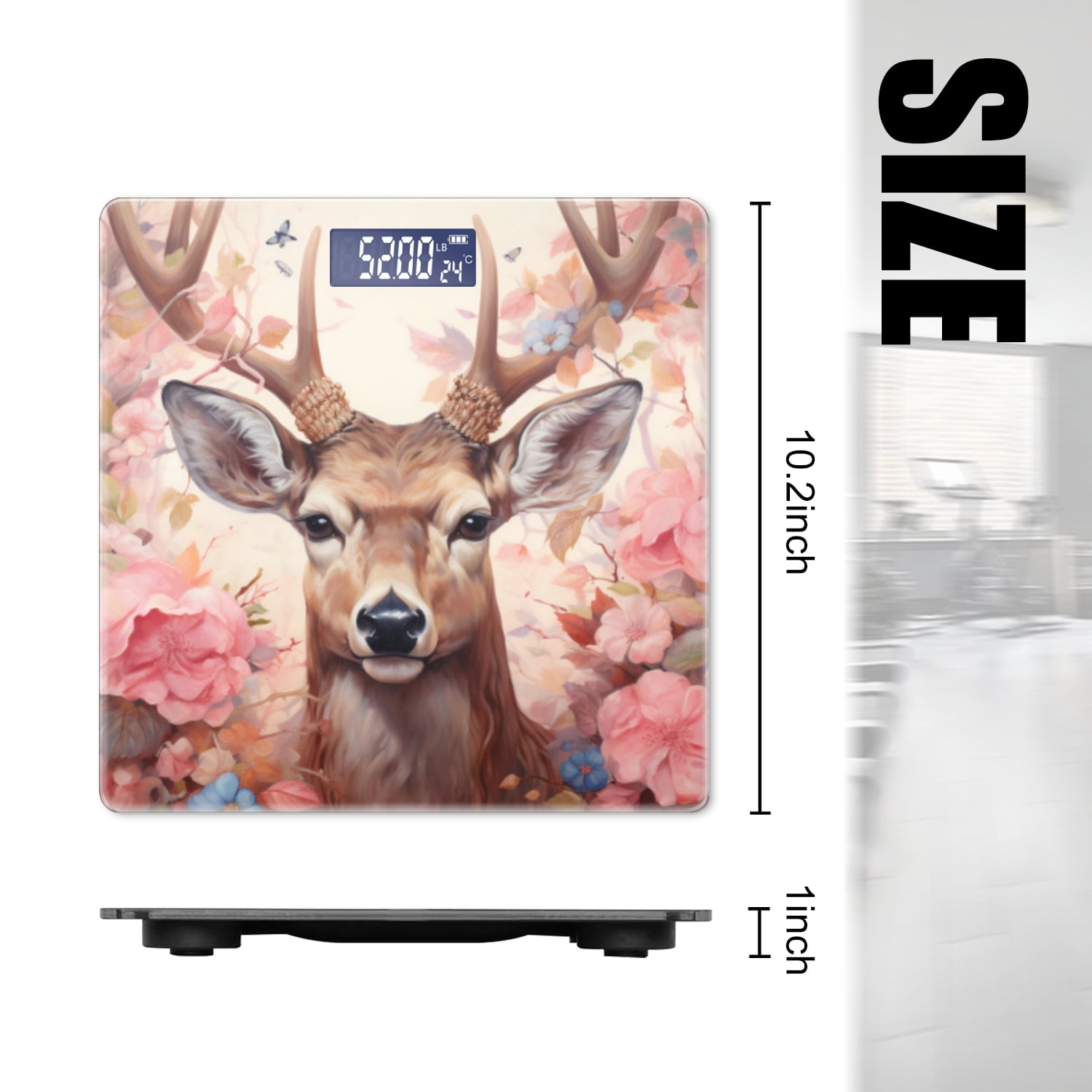 Bathroom Scale, Highly Accurate Digital Body Scale,Precisely Measures Weight up to 400 lbs-Deer Surrounded By Flowers And Butterflies With Pink Background