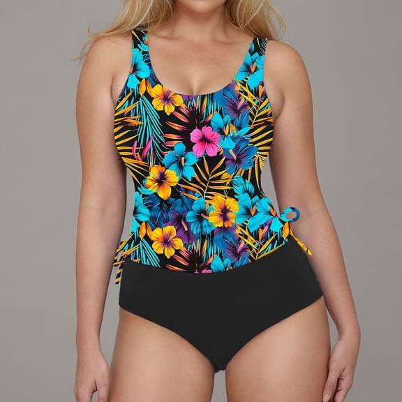 Yotami Tankini Bathing Suits for Women Two-Piece Swimsuit Set with Removable Padded, Floral Print High Waisted Tankini Bikini for Vacation, Multicolor