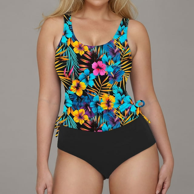 VBTAPA Womens Tankini Bathing Suits Hawaiian Tank Top with Shorts 2 Piece Bathing Suits Summer Ruched Drawstring Modest Swimsuits Clearance Sale Multicolor L