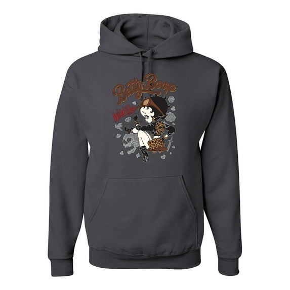Wild Bobby, Biker Betty Boop Wild One MC Motorcycle Betty Boop Unisex Hoodie Sweatshirt, Charcoal, Small
