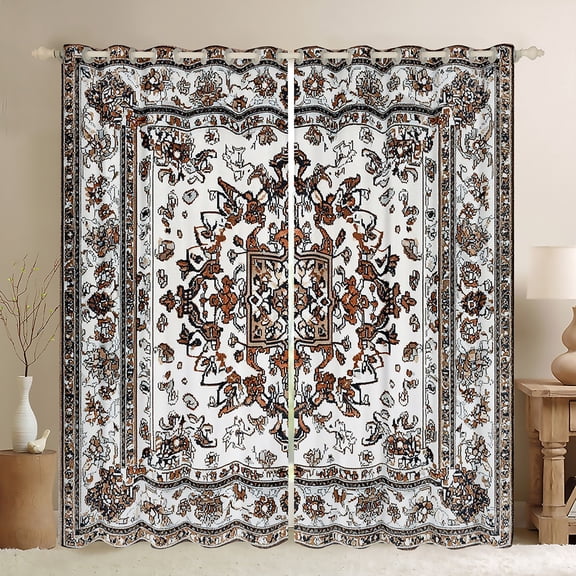 Manfei Aztec Damask Adult Black Out Curtains, Tribal Hippie Mandala Flower Curtains Pack of 2 (42x63 Each), Retro Southwestern Bedroom Curtains, Curtains and Drapes Decor