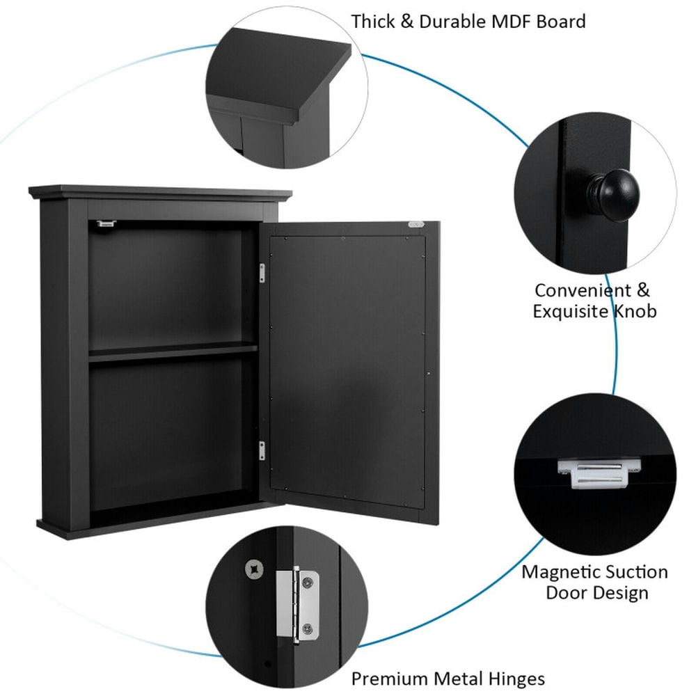 Finihen Bathroom Wall Cabinet, Wall Mounted Mirror Cabinet, Wall Mounted Bathroom Mirror Cabinet with 5-level Height-adjustable Shelf, for Bathroom, Black Finihen Bathroom Wall Cabinet, Wall Mounted Mirror Cabinet, Wall Mounted Bathroom Mirror Cabinet with 5-level Height-adjustable Shelf, for Bathroom, Black