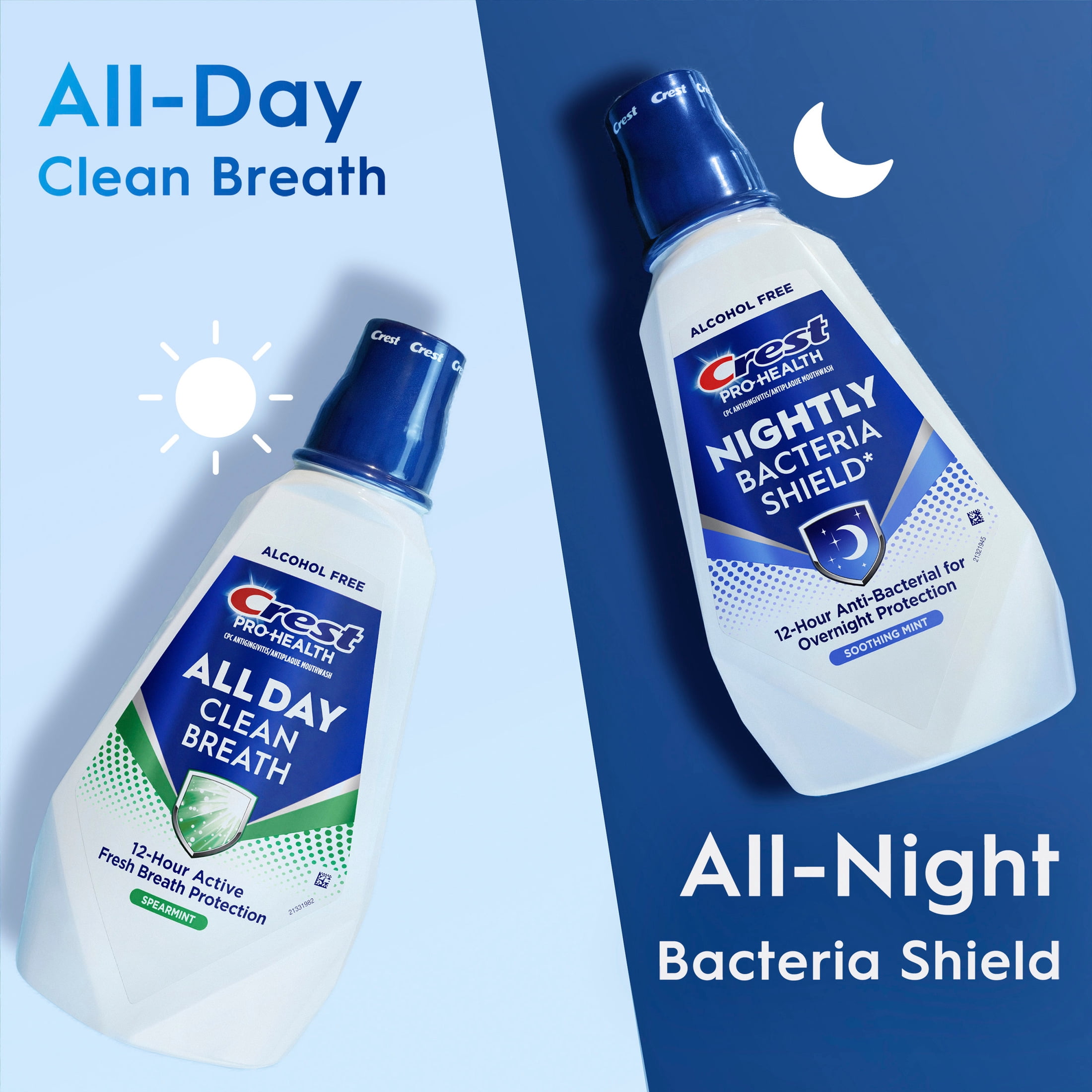 Crest Mouthwash Pro-Health Nightly Bacteria Shield, Anti-Bacterial for Overnight Protection, Alcohol Free, Antigingivitis & Antiplaque, Soothing Mint Flavor, 1 L (33.8 fl oz)