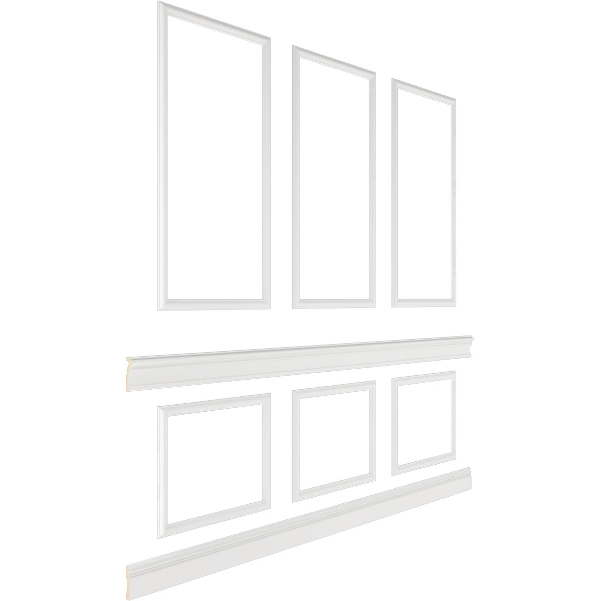Ekena millwork 94 1/2"L (Adjustable 94 1/2"H to 120"H) Ashford Square Panel Stacked Wall Wainscot Paneling Kit