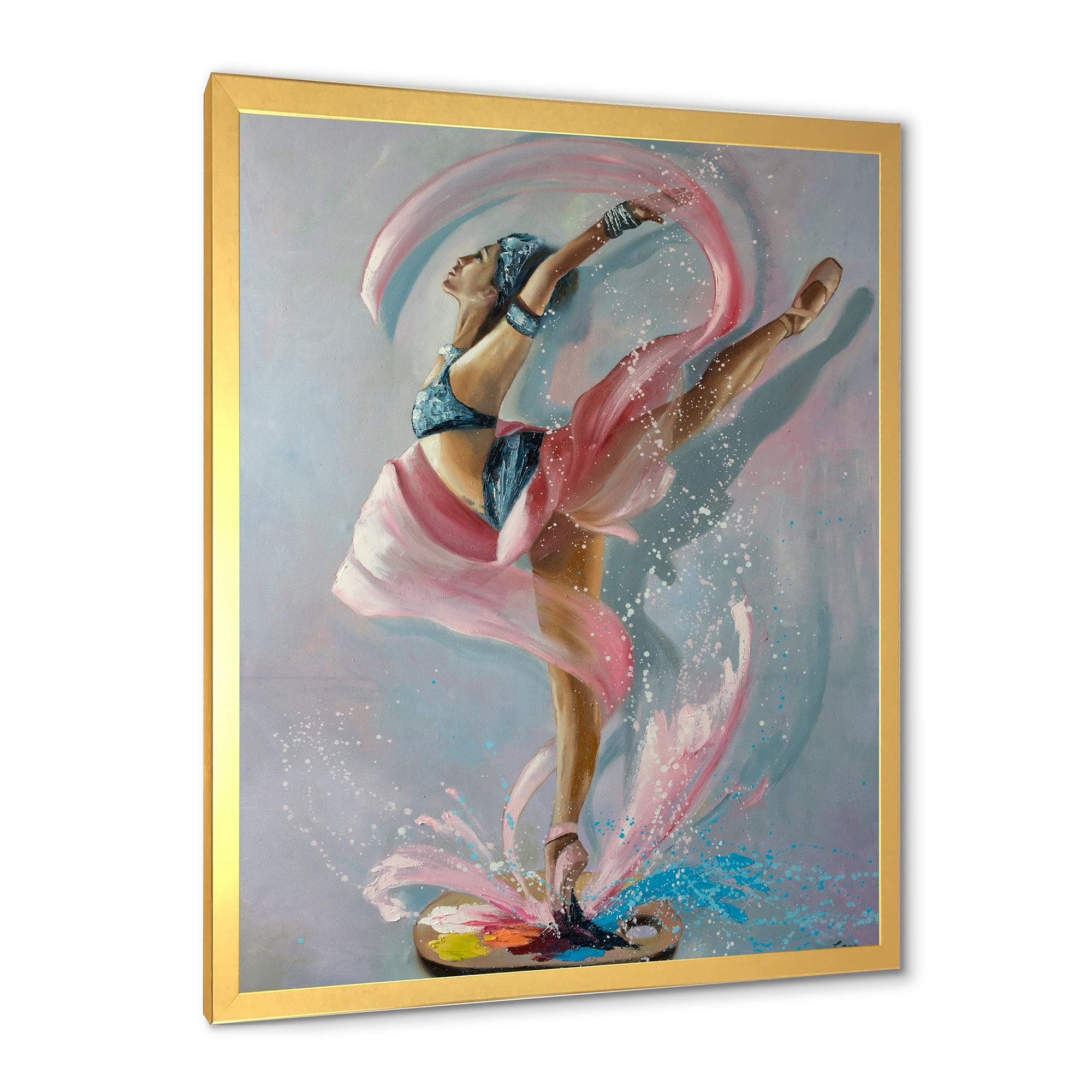 Designart 'Graciously Dancing Girl In Pink Drapes' Traditional Framed Art Print