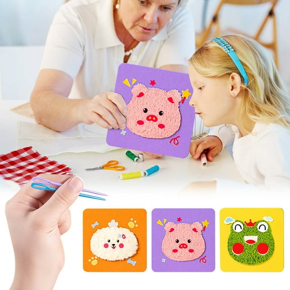 Qocolhg DIY Embroidery Doll Set of 3, Cartoon Animal Sewing Craft Kit, Townscloud Felt Embroidery Stitching Arts & Crafts, Felt Animals Stickers Hands On Activities Sewing Poking Materials Kit