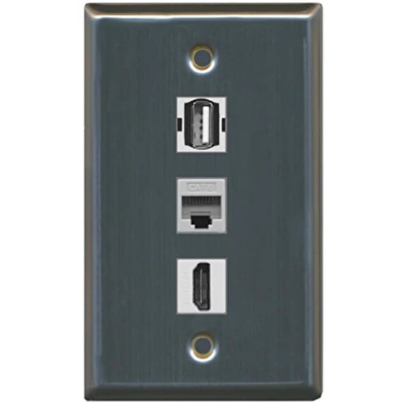RiteAV - 1 Port HDMI USB A-A and 1 Port Cat6 Ethernet Wall Plate - Stainless Steel