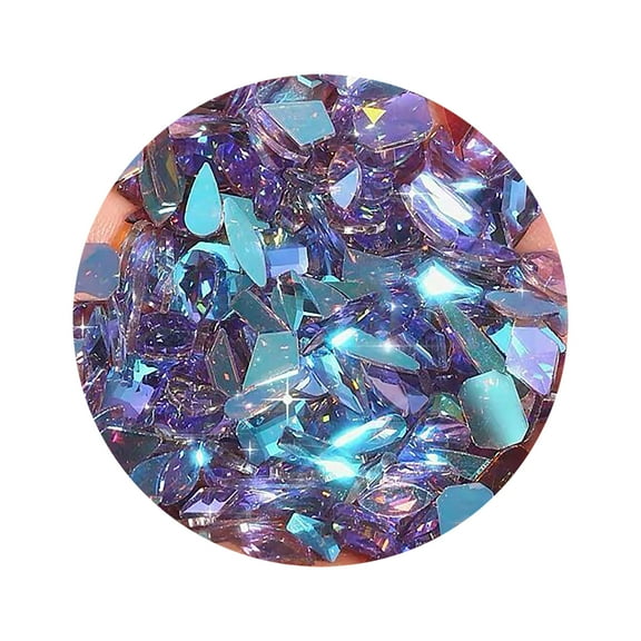 Pnellth 50Pcs/Bag Nail Art Rhinestone 3D Geometric Shaped Glitter Manicure Accessories Purple