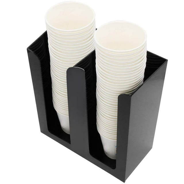 Dispensador de vasos de papel desechables, soporte organizador de almacenamiento de tazas y tapas de café acrílico, tienda de té de café con leche, restaurante, 2 compartimentos