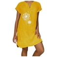 thumbnail image 1 of Wyzesi Robes Roses pour Femmes Plus Robe Ample à Imprimé Pissenlit Manches Courtes Col en V Coton Lin Pyjama de Noël, 1 of 5
