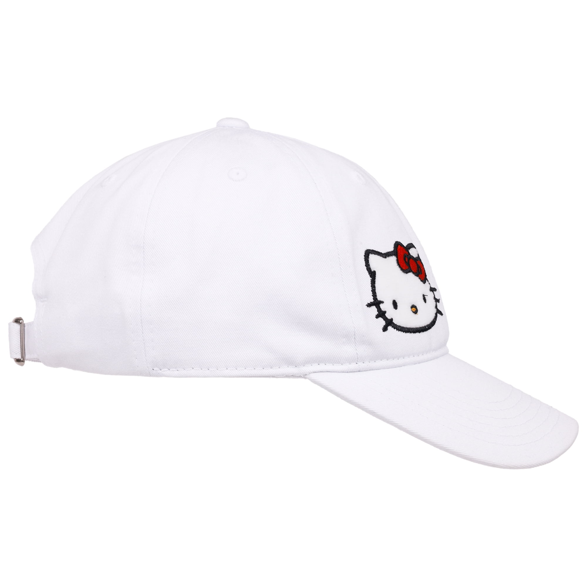 Hello Kitty Baseball Cap, Women's Dad Hat with Flat Brim and Faux Fur Patch, White, One Size