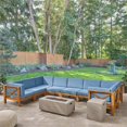 thumbnail image 4 of Noble House Brava Wood 8 Seater U-Shaped Sectional Sofa Set Teak Blue/Light Gray, 4 of 18
