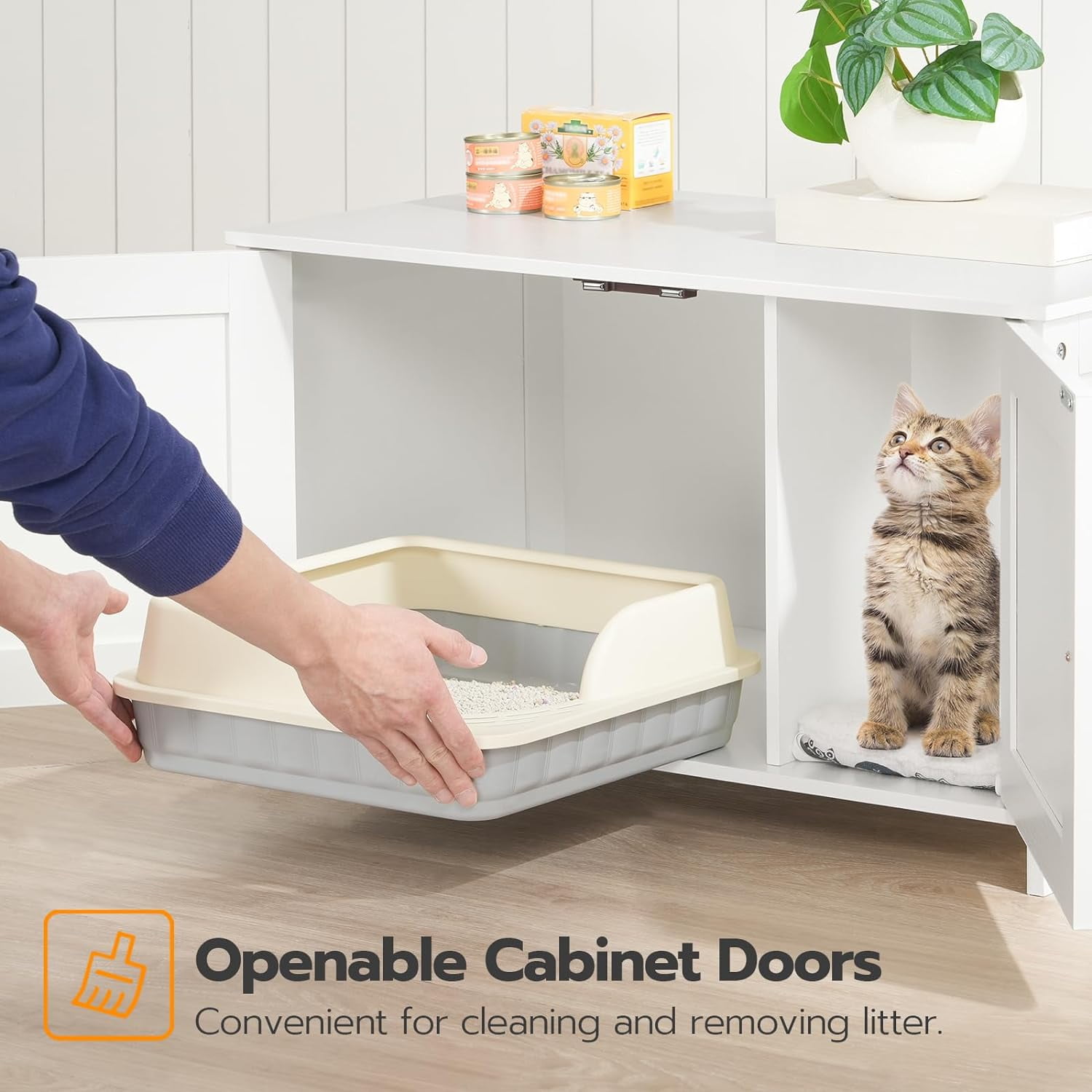 HOOBRO Hidden Litter Box Enclosure End Table with Removable Divider, White