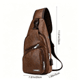 thumbnail image 3 of Tanyzvel Vintage PU Leather Sling Crossbody Backpack with USB Charging Port, Unisex Chest Bag for Men Women Travel Camping Hiking Holiday Gift, 3 of 5