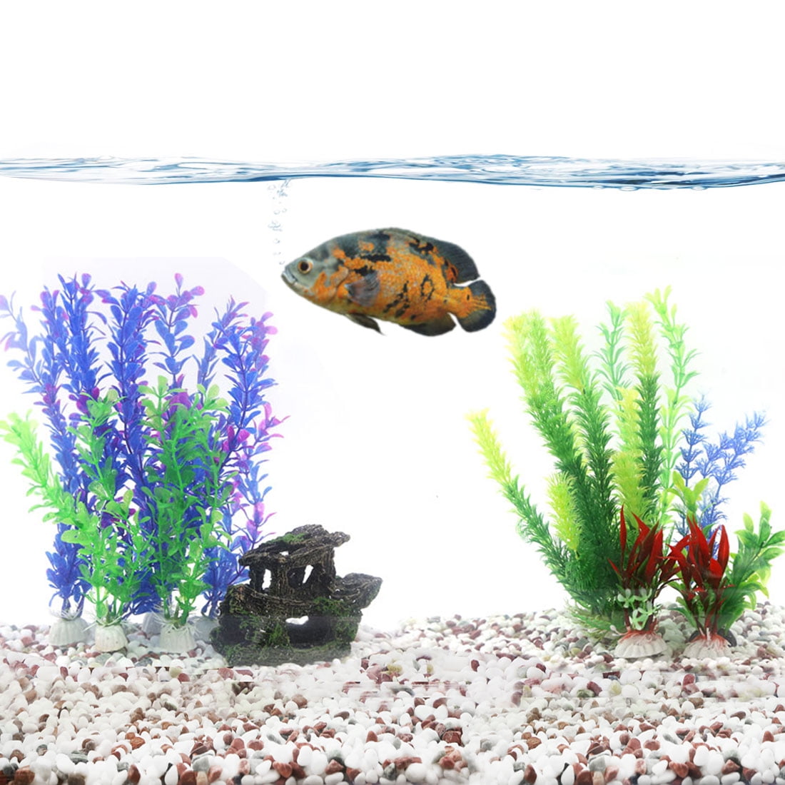 Aquascape Idea Aquarium Artificial Decoration Plastic Plants For Oscar