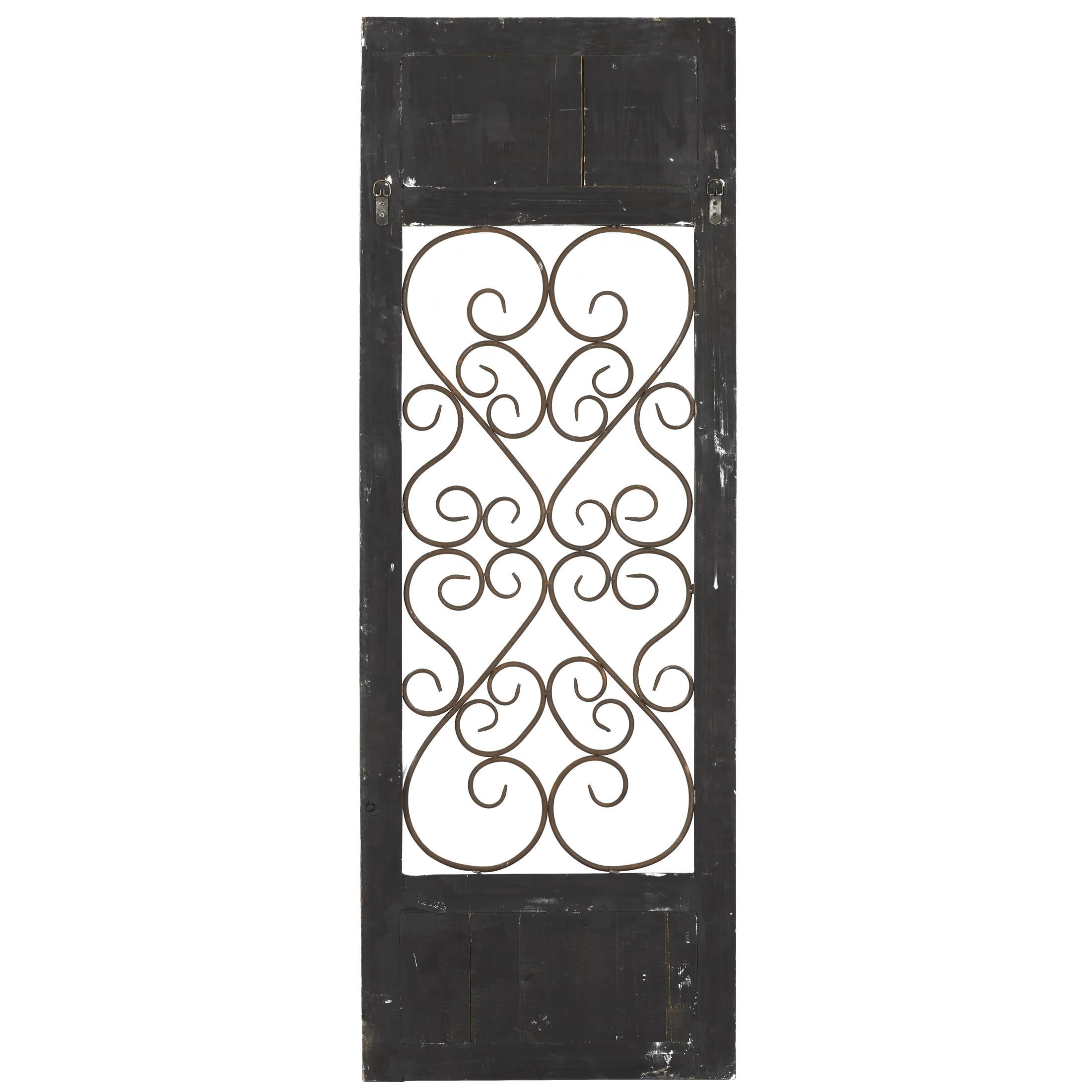 DecMode Brown Wood Scroll Window Inspired Panel Home Wall Decor with Copper Metal Scrollwork, 20" x 1" x 57"