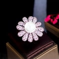 thumbnail image 5 of Adjustable Silver Plated Red CZ Fiancee Statement Flower Pearl Engagement Ring, 5 of 9