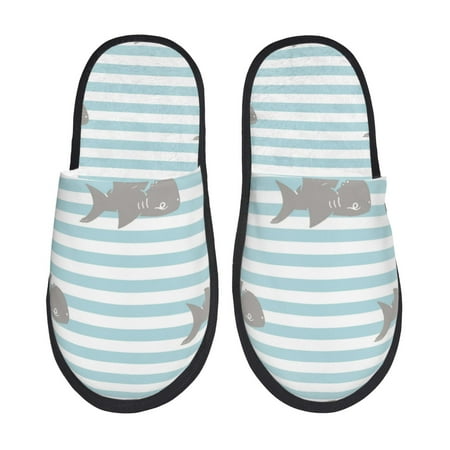 

House Slippers for Women and Men Striped Cartoon Cute Shark Comfy Fuzzy Bedroom Slippers Furry Home Shoes for Indoor Outdoor