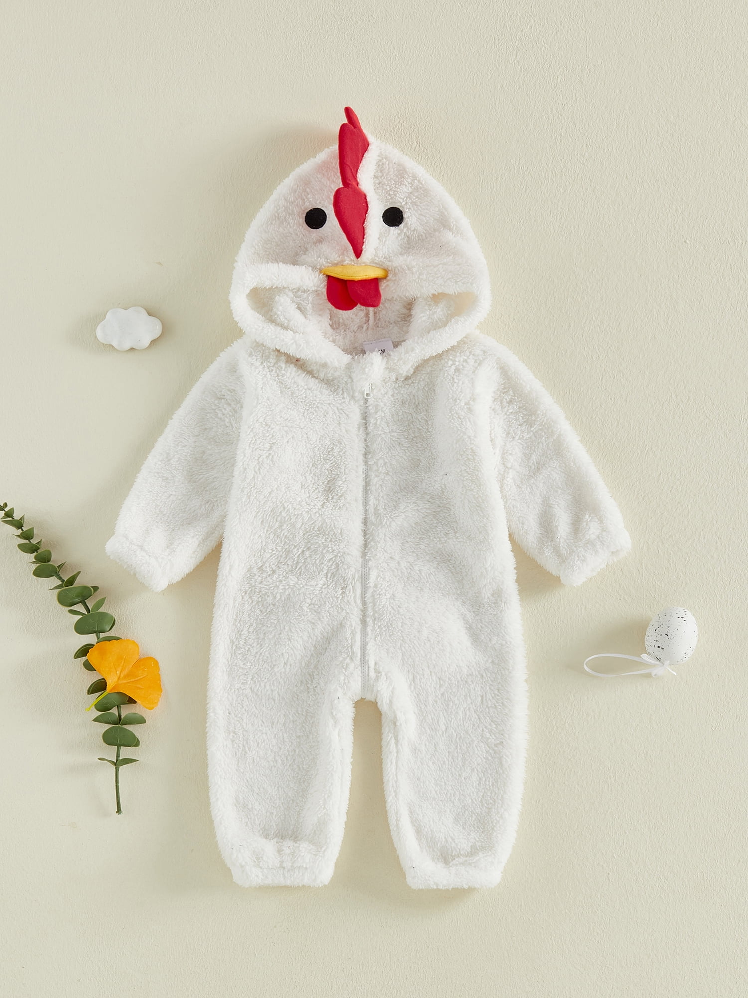 RUINIXCW Newborn Baby Halloween Chick Chicken Costume Infant Baby Girl Boy Halloween Outfit Fall Winter Romper Warm Plush Long Sleeve Zipper Hood Jumpsuit with Tail